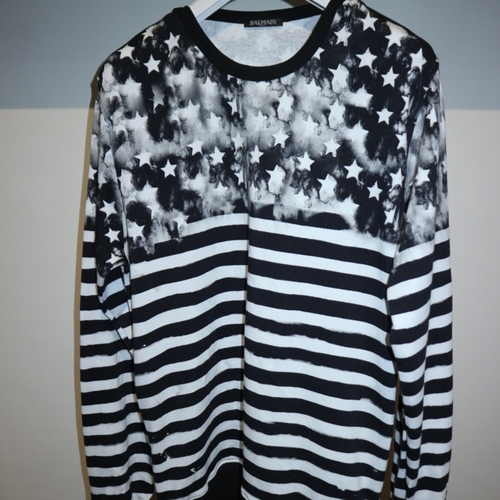 Balmain Black American Flag Crewneck